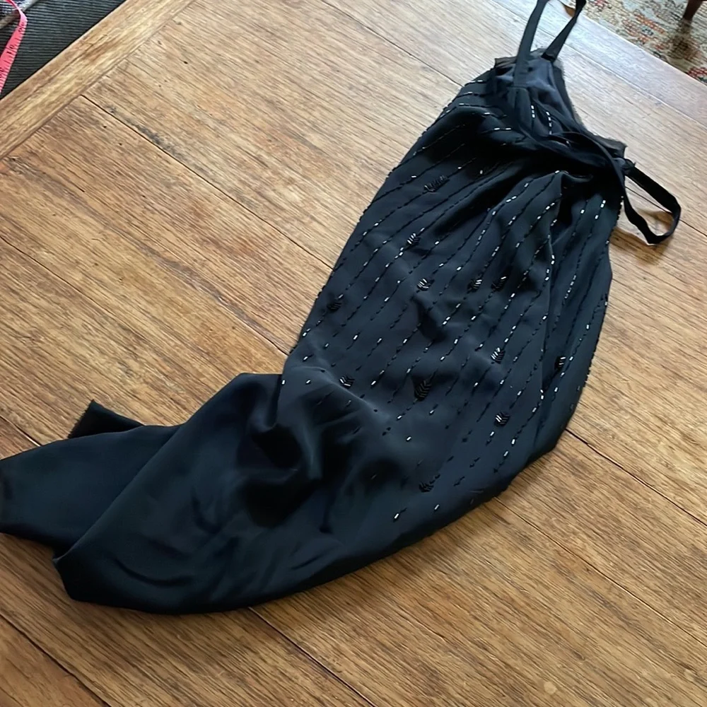Eileen Fisher 100% Silk Dress Black with sequins spaghetti straps. Size 16 - Picture 13 of 14